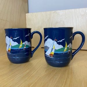 Vintage Otagirir Japan pair of sailboat mugs